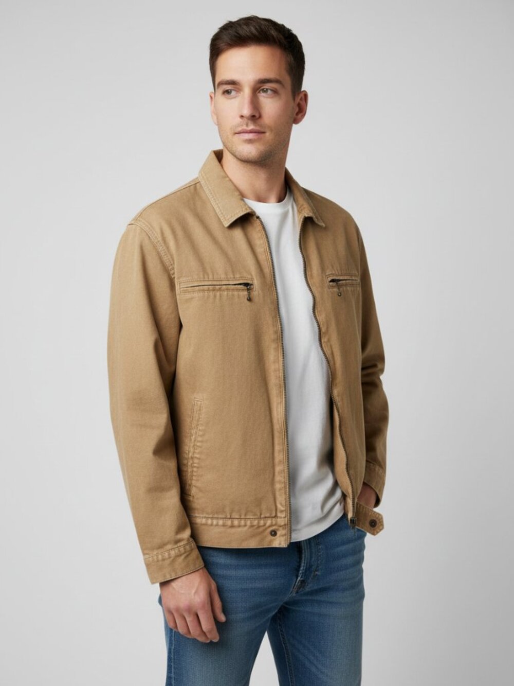 GAP Men's Tan Canvas Zip Jacket size L-Tall